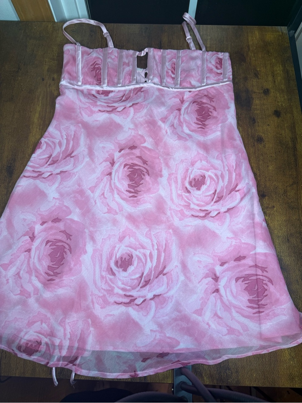 ASOS DESIGN Pink Floral Corset Midi Dress Lace Up Back Cottagecore Coquette US 8